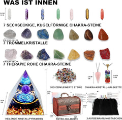 29-teiliges Kristall Edelsteine Set mit 7 Kristallen, 7