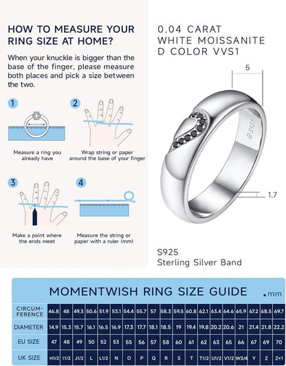 Moissanit Partnerring 925 Sterling Silber Schwarz