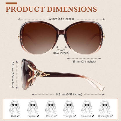 Sunier Damen Sonnenbrille Polarisiert Groß Vintage Übergroß 100% UV400