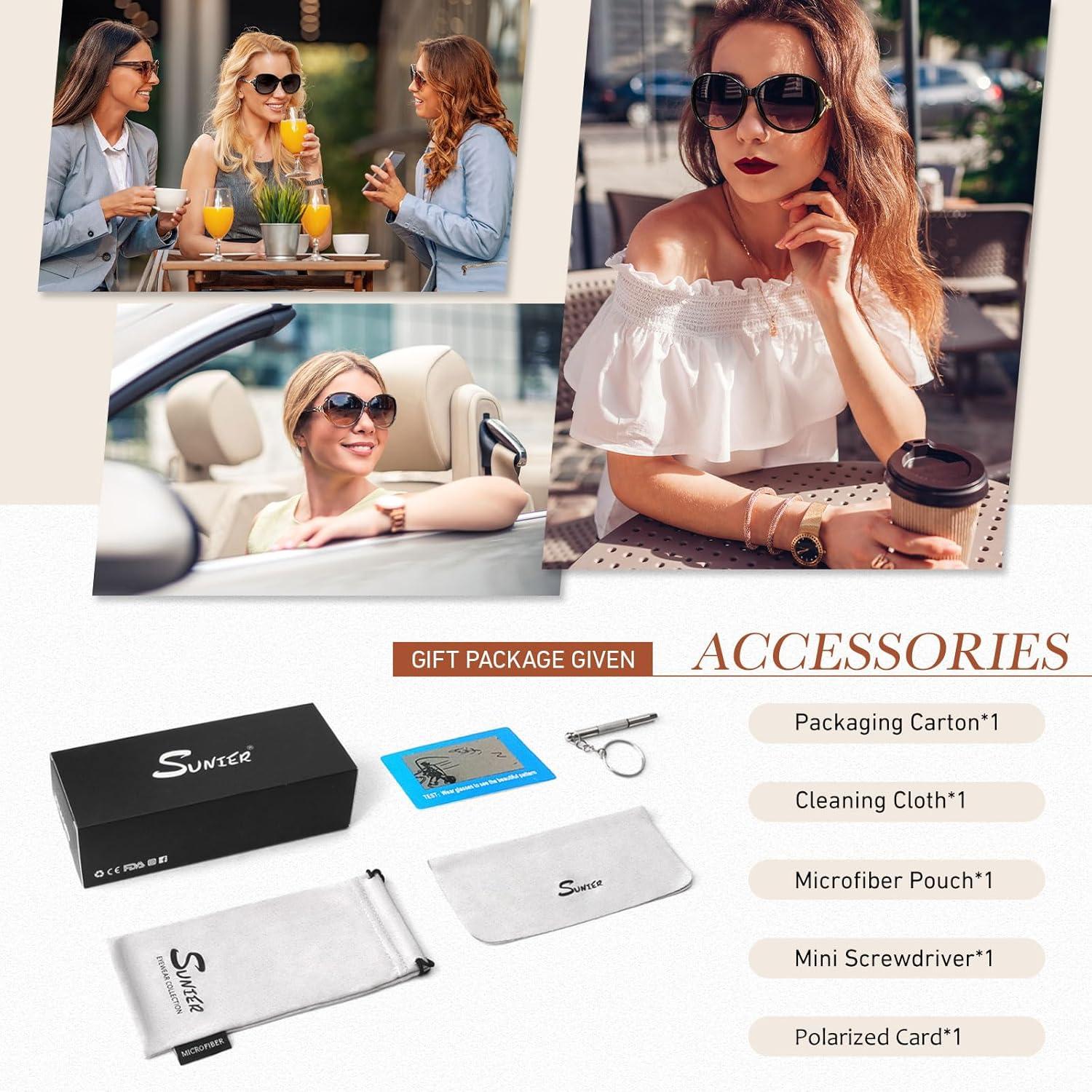 Sunier Damen Sonnenbrille Polarisiert Groß Vintage Übergroß 100% UV400