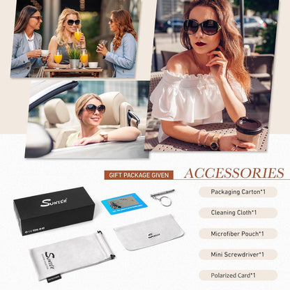 Sunier Damen Sonnenbrille Polarisiert Groß Vintage Übergroß 100% UV400