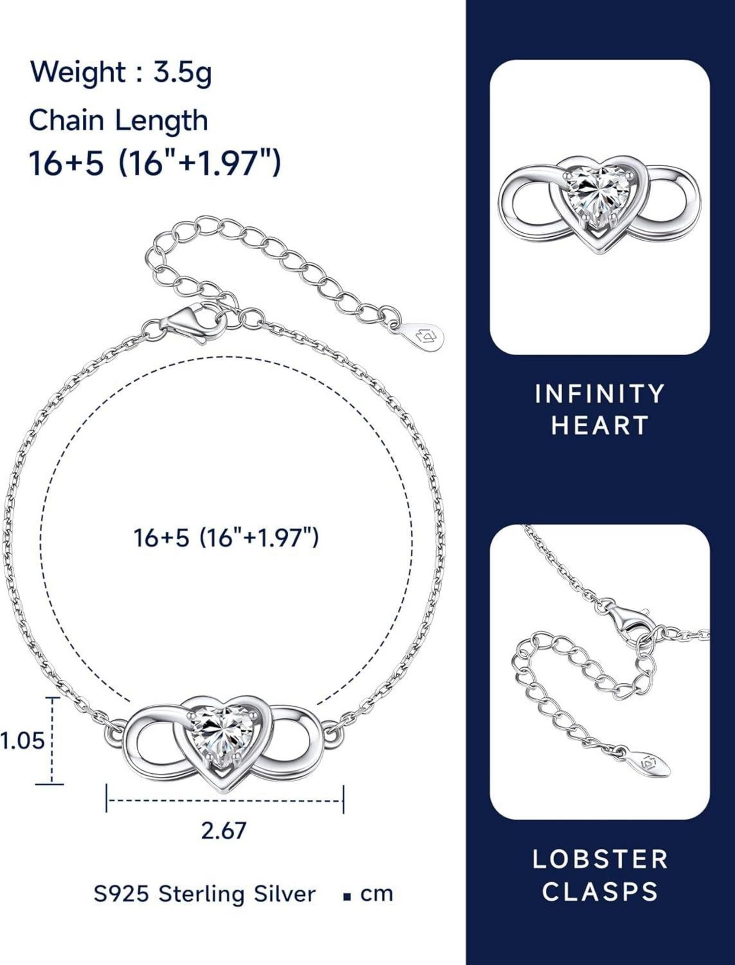 Armband Damen Unendlichkeitszeichen 1 Karat Moissanite Infinity Silber