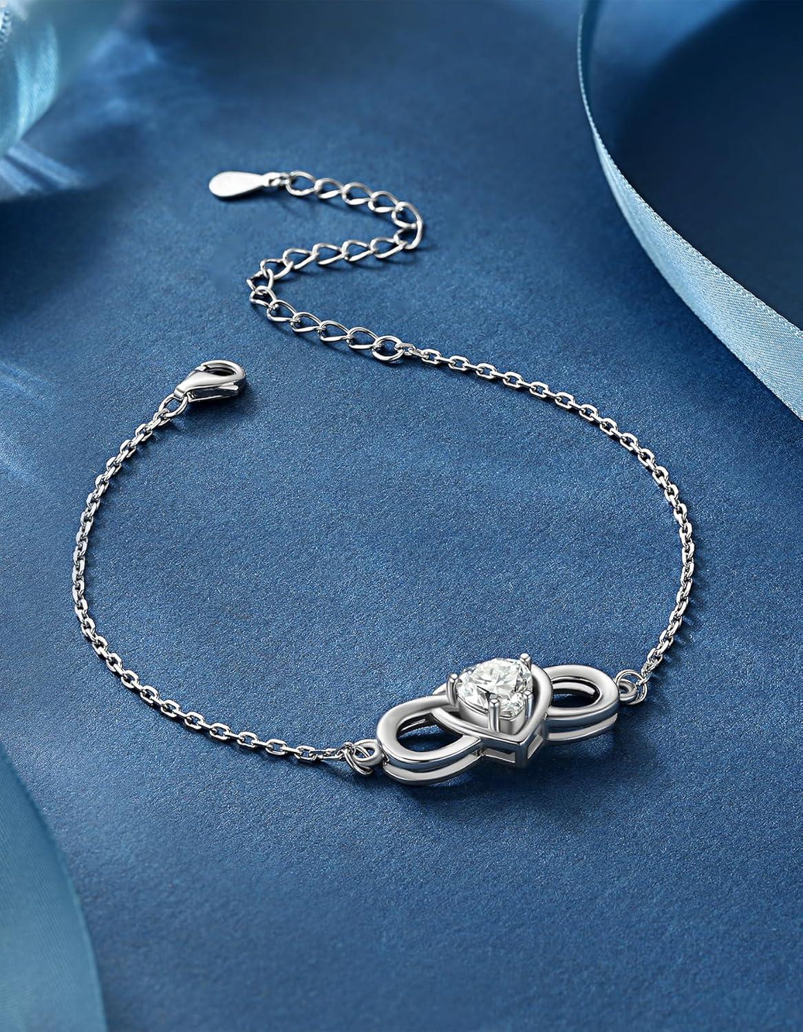 Armband Damen Unendlichkeitszeichen Moissanite Silber 925 Herz Armkette Valentinstag Freundin