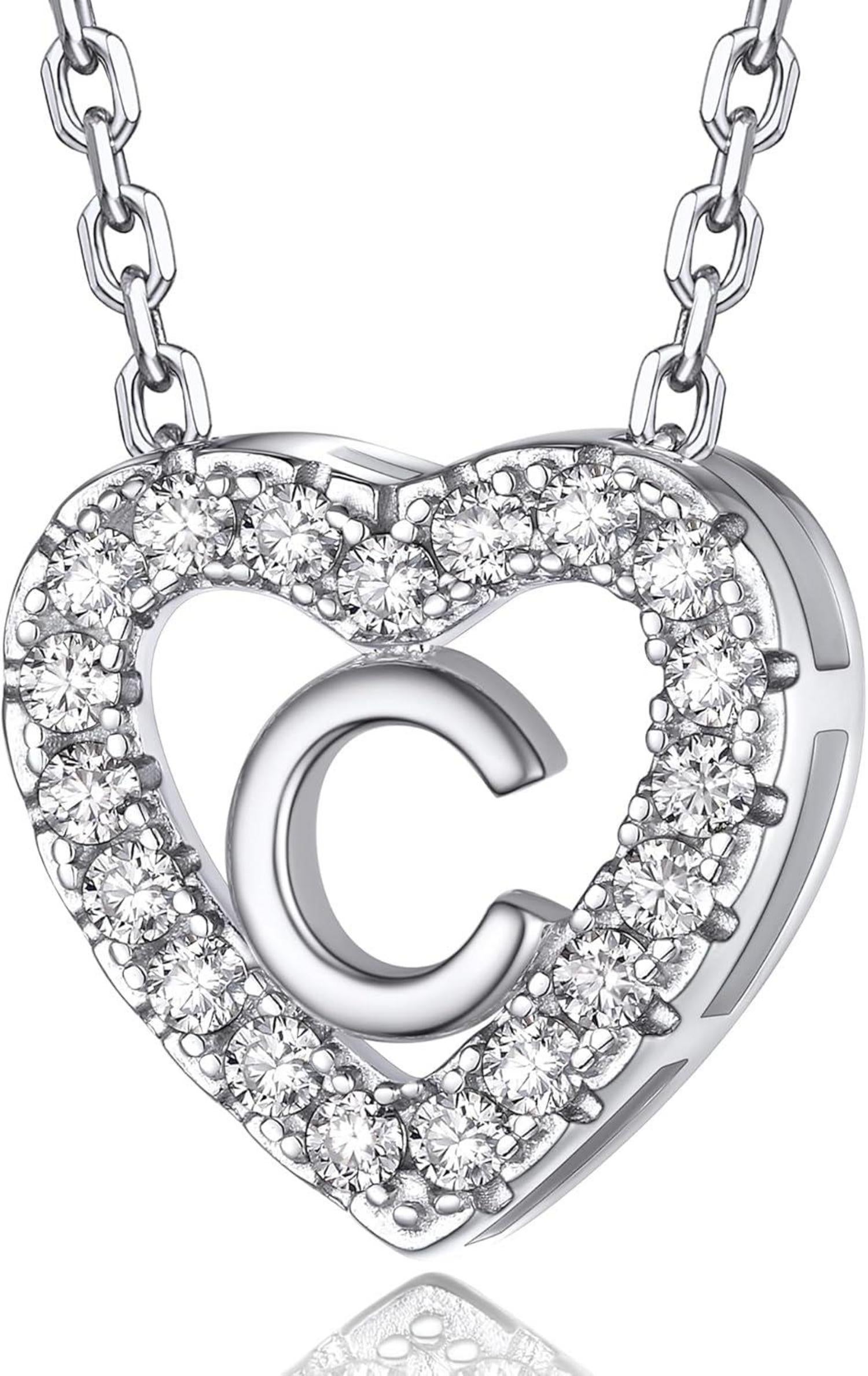 Herz Kette mit Buchstaben Anhänger Moissanit Diamant Halskette