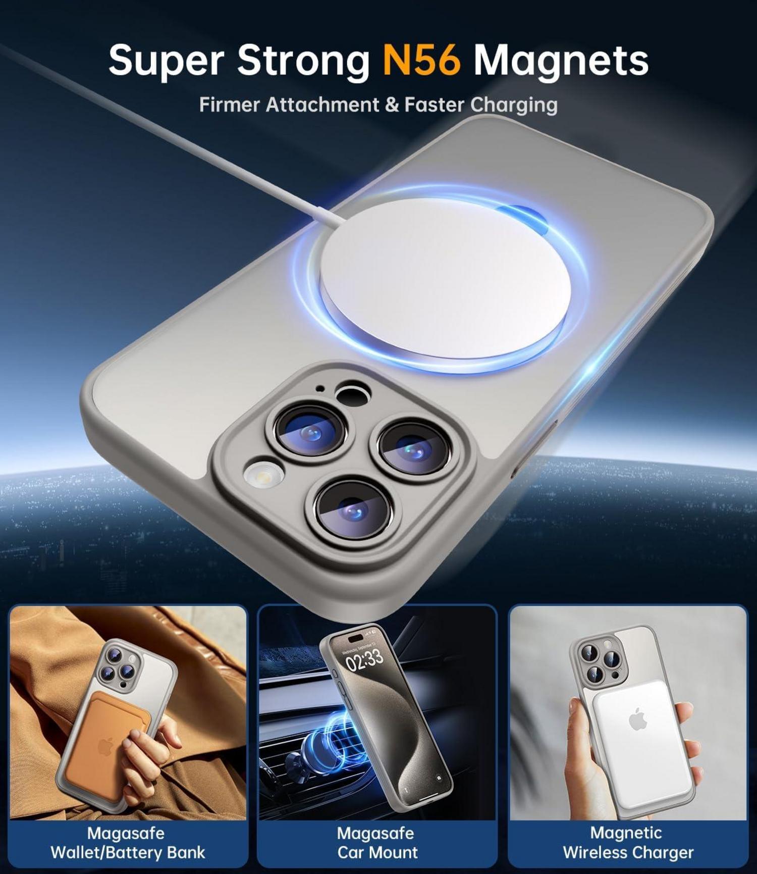JUESHITUO iPhone 15 Pro Hülle MagSafe mit Ständer Titan Natur
