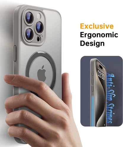 JUESHITUO iPhone 15 Pro Hülle MagSafe mit Ständer Titan Natur