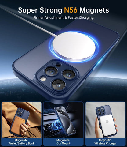 JUESHITUO Vstand iPhone 15 Pro Hülle Titan Blau MagSafe