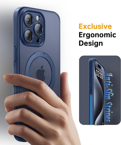 JUESHITUO Vstand iPhone 15 Pro Hülle Titan Blau MagSafe