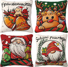 Weihnachts Kissenbezug Elch 40x40cm 4er Set Deko Rot Grün Hirsch Santa