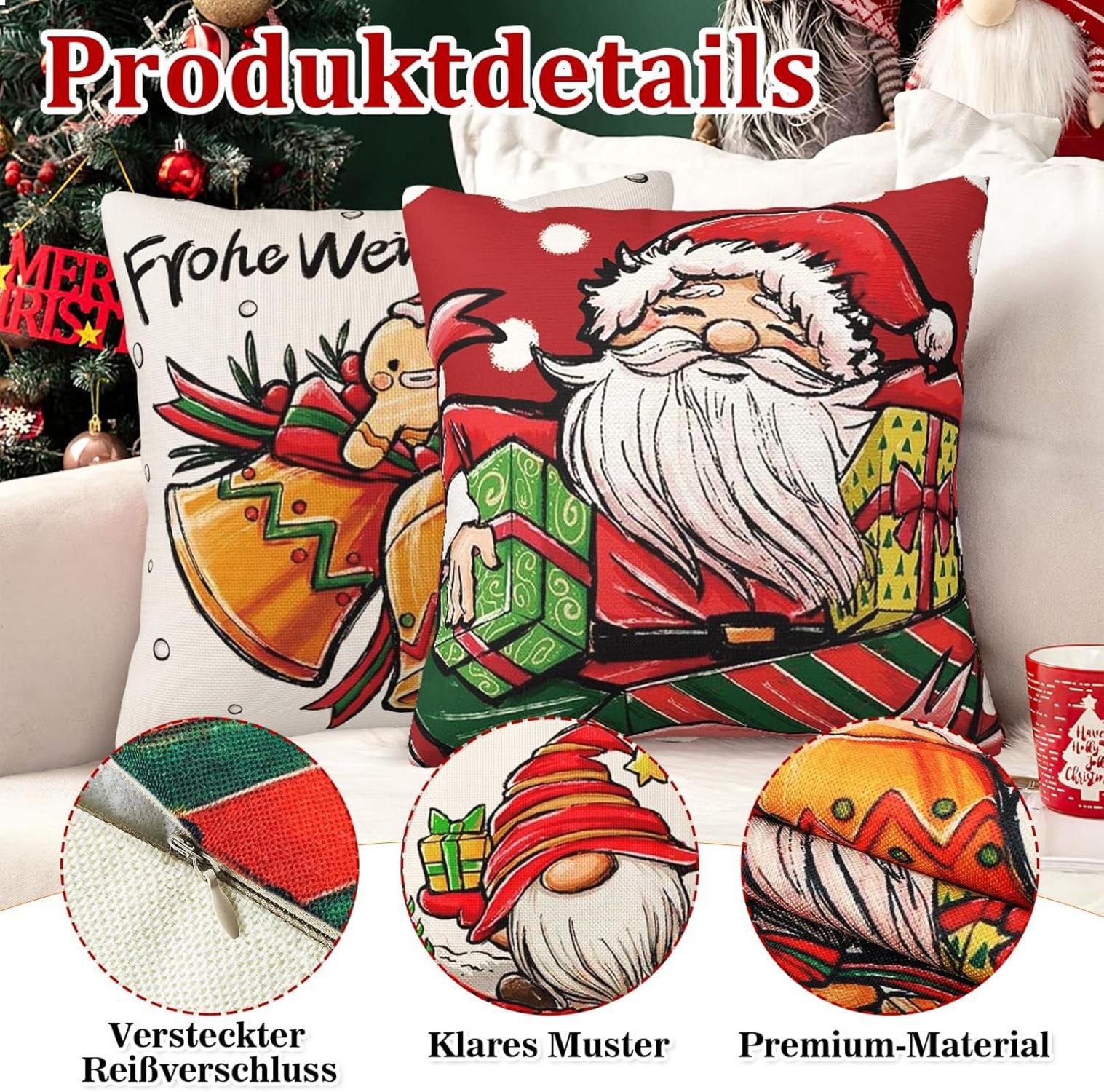 PAIVSUN Weihnachts Kissenbezug Set Hirsch Weihnachtsmann Deko 40x40cm