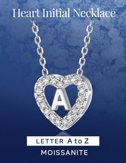 Herz Kette mit Buchstaben A-Z Anhänger, Moissanit Diamant Initialen