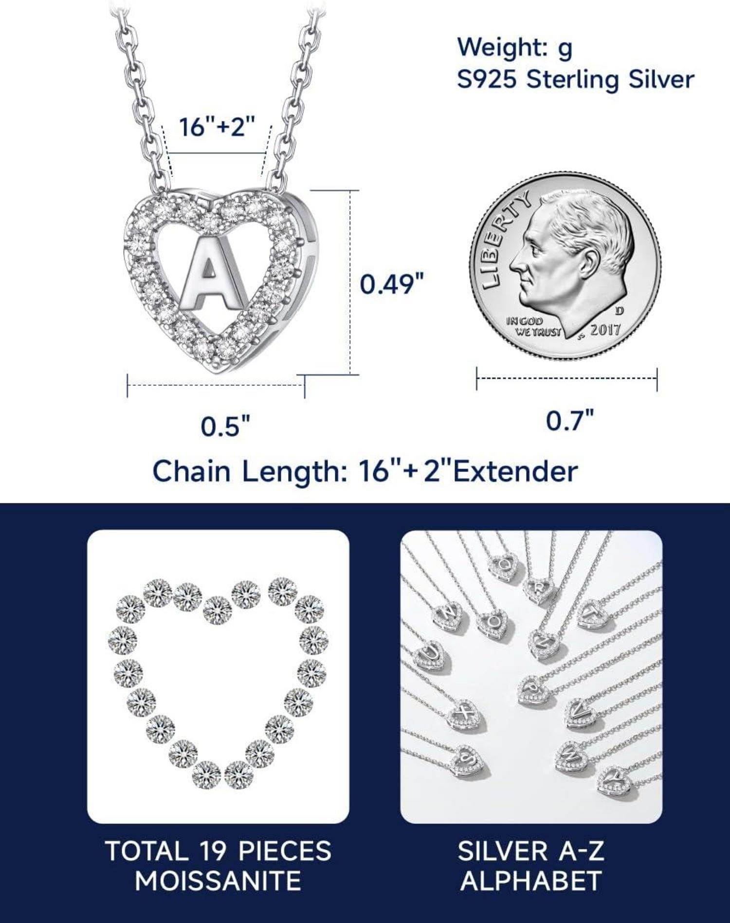 Herz Kette mit Moissanit Diamant Initialen Anhänger 925 Silber