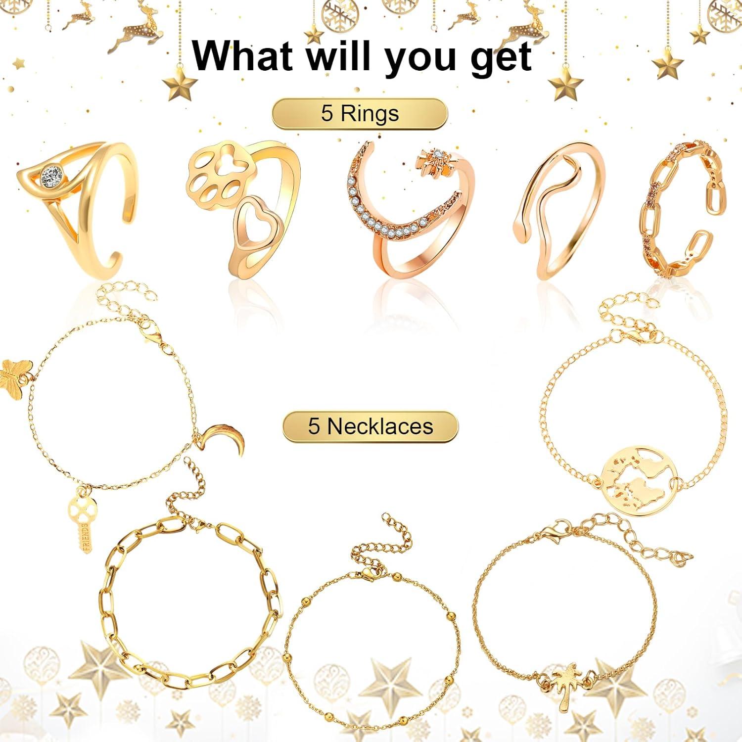 Adventskalender 2024 Frauen Schmuck Weihnachtskalender Damen Mädchen mit 24 Überraschungen Beige