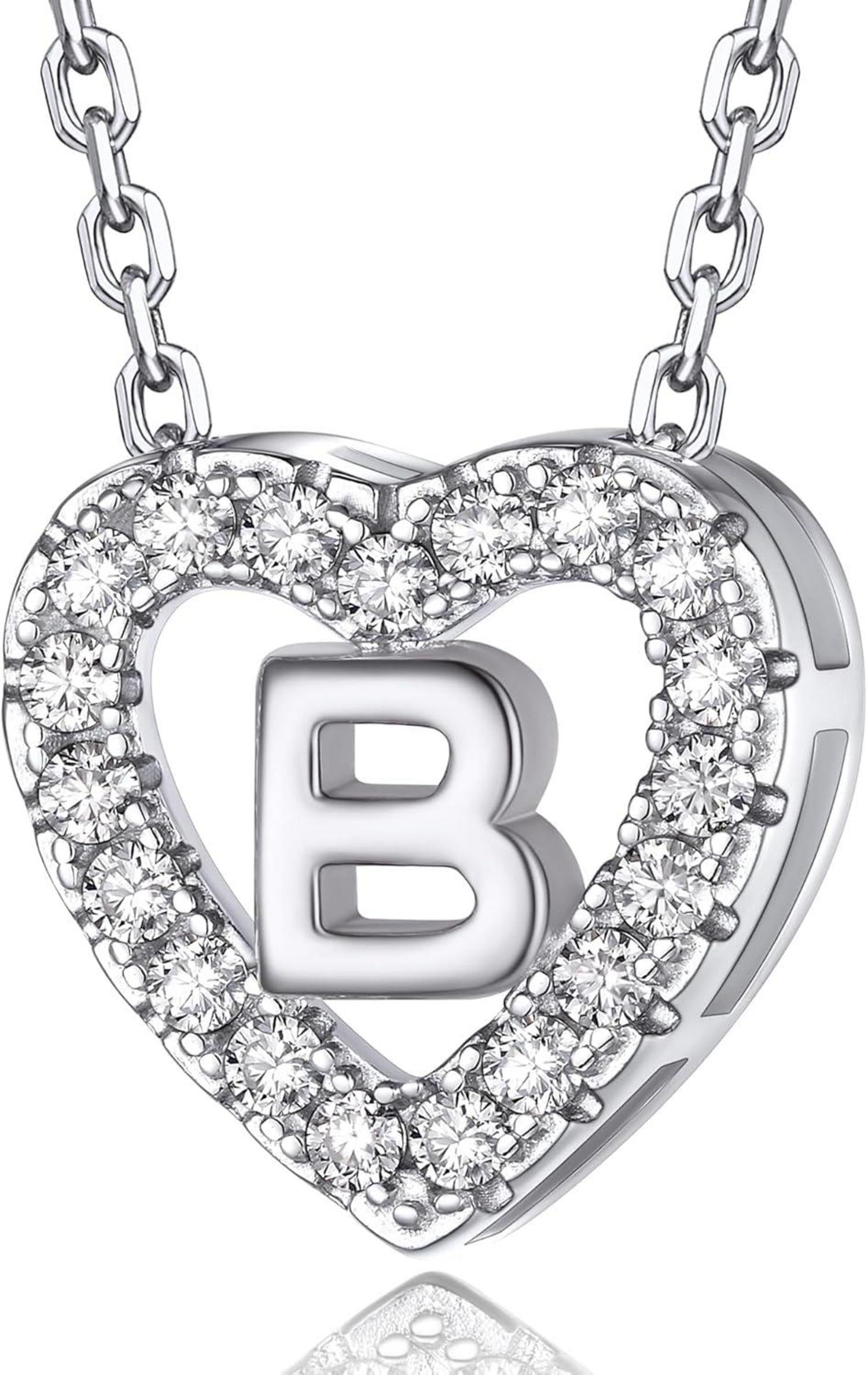 Moissanit Herz Kette mit Buchstaben Anhänger Sterling Silber Halskette