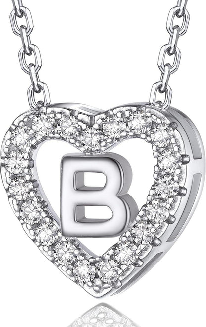 Moissanit Herz Kette mit Buchstaben Anhänger Sterling Silber Halskette