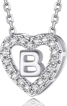Moissanit Herz Kette mit Buchstaben Anhänger Sterling Silber Halskette