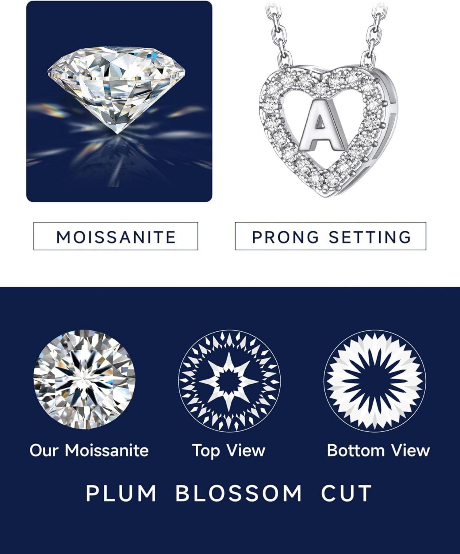 Herz Kette mit Initialen Anhänger, Moissanit Diamant Halskette Damen