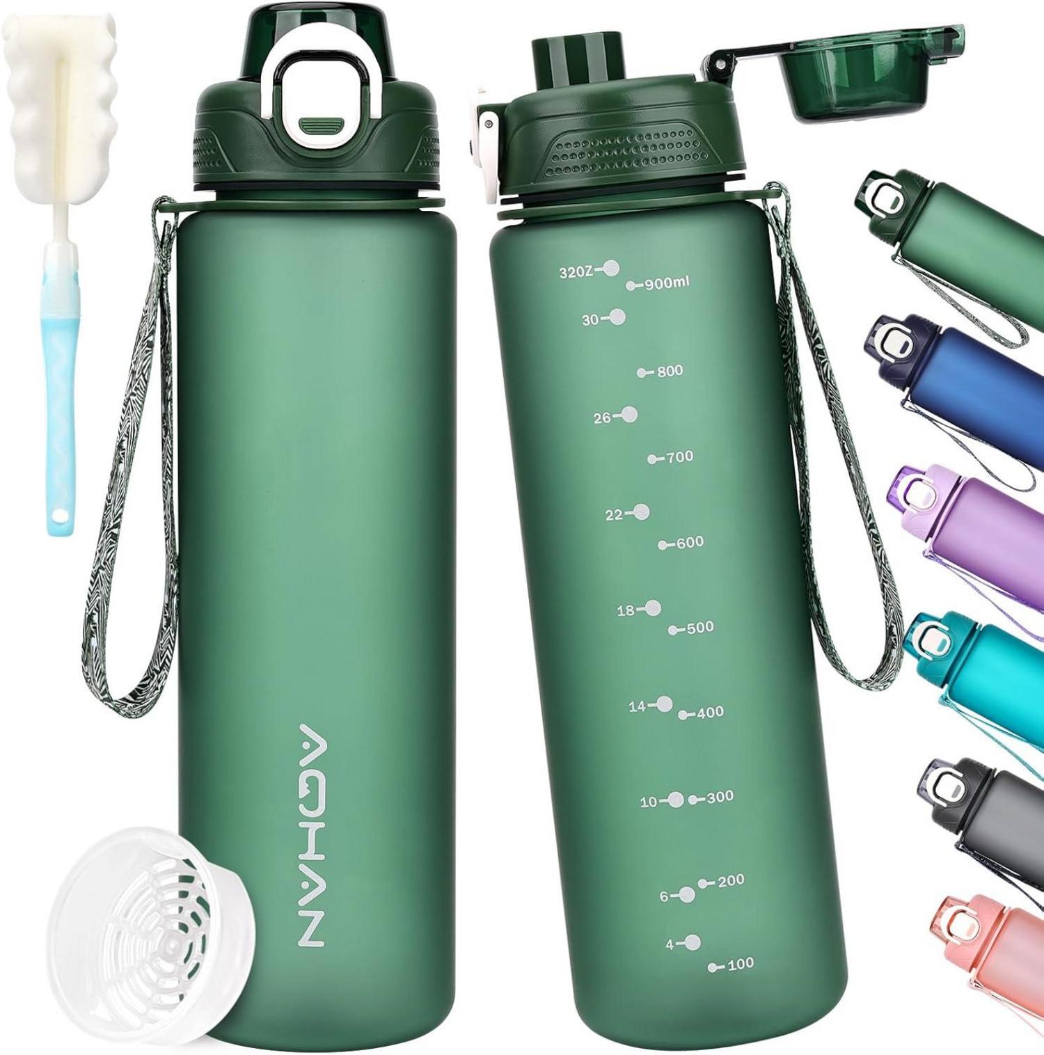 Sport Trinkflasche BPA-frei 1l Grün Filter & Auslaufsicher