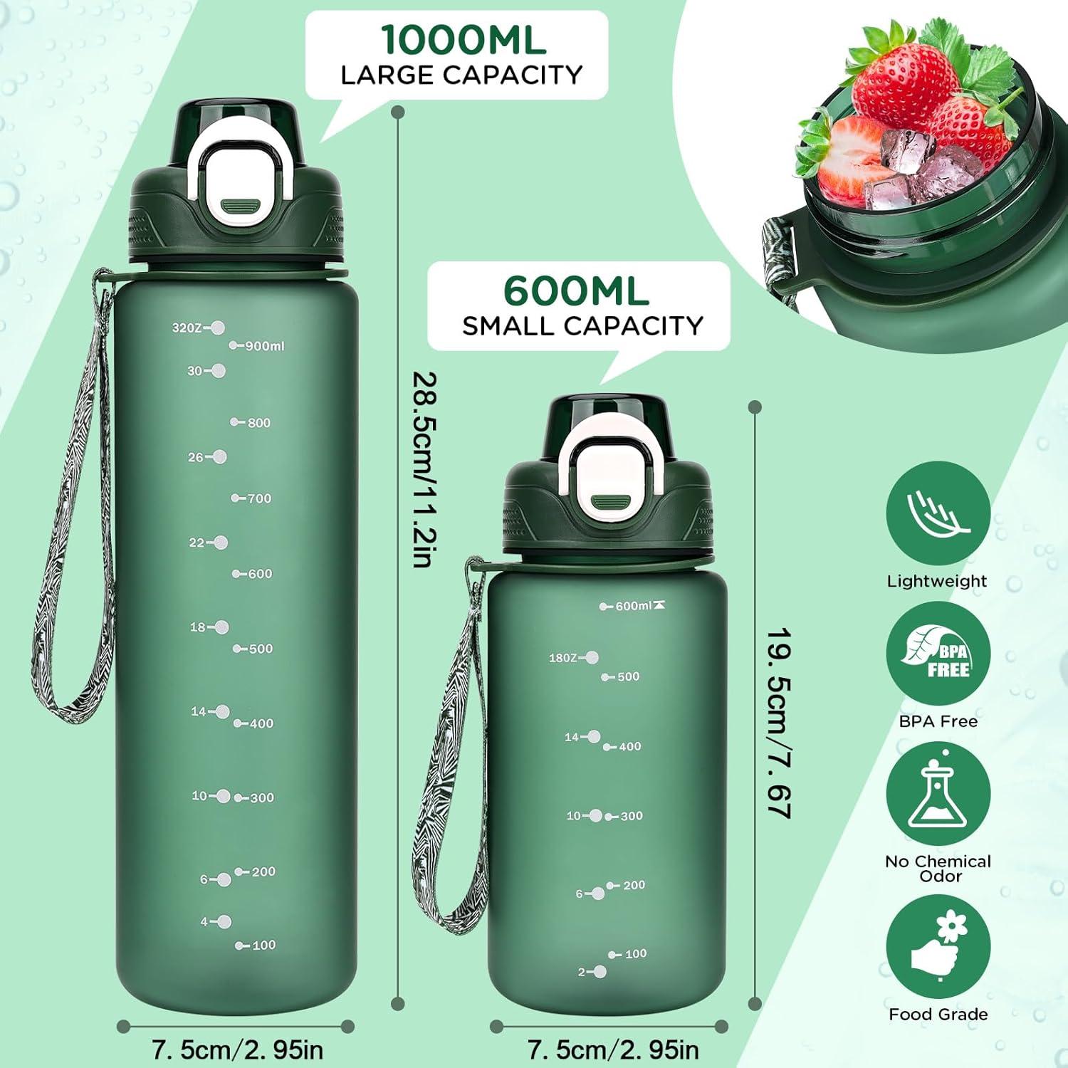 AOHAN Trinkflasche 1l Sport Wasserflasche BPA frei Auslaufsicher Grün