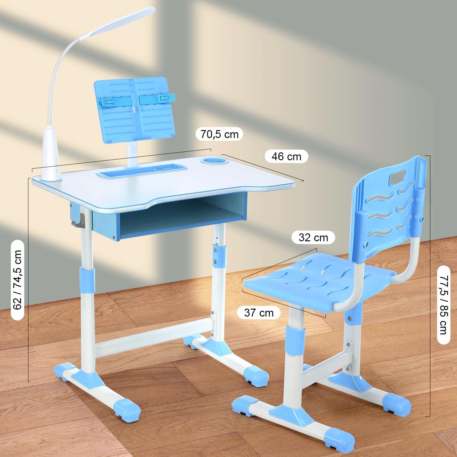 Kinder Schreibtisch Höhenverstellbar LED Stuhl Blau