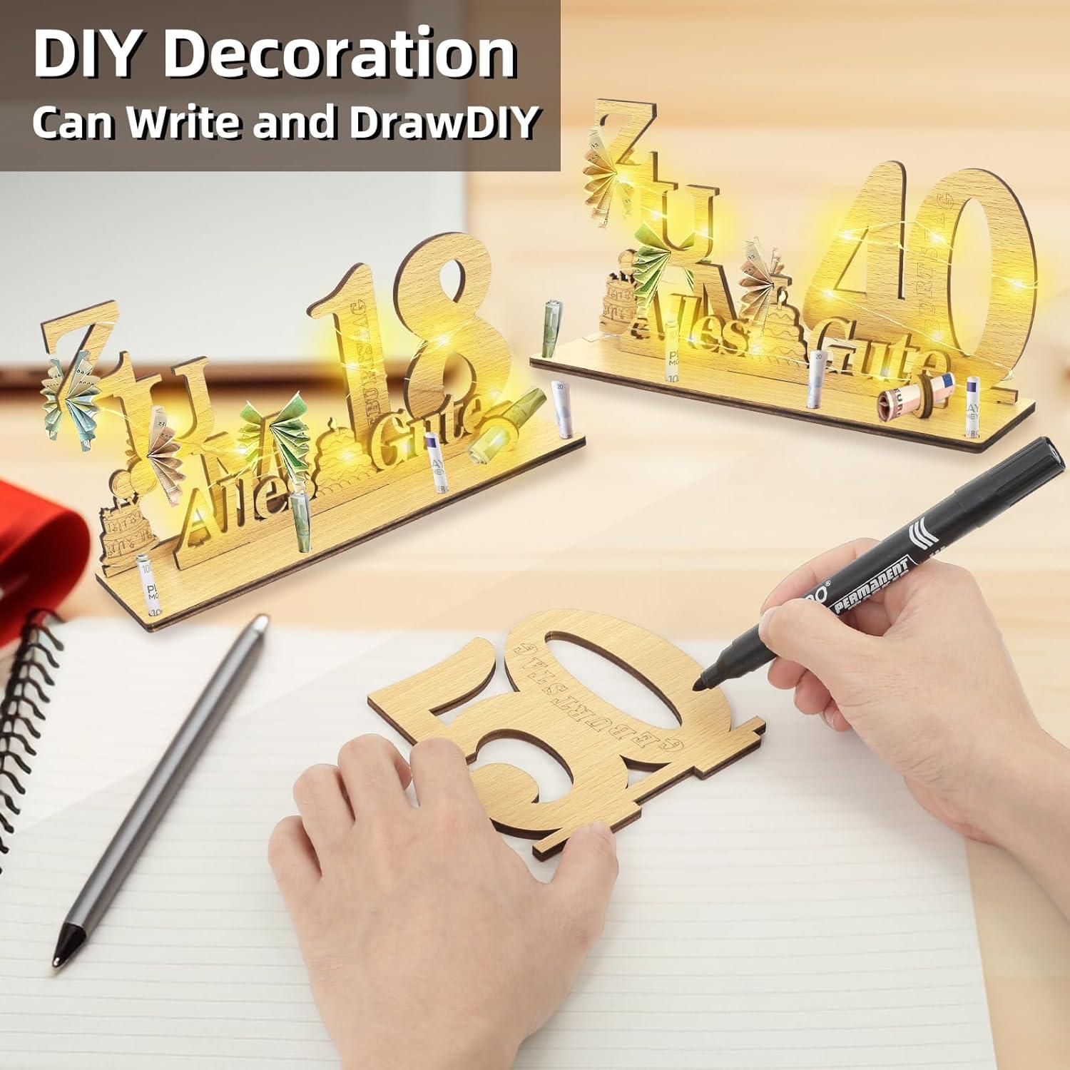 LED Lichterkette Geldgeschenk Holz 50. Geburtstag 50 Jahre Festdeko