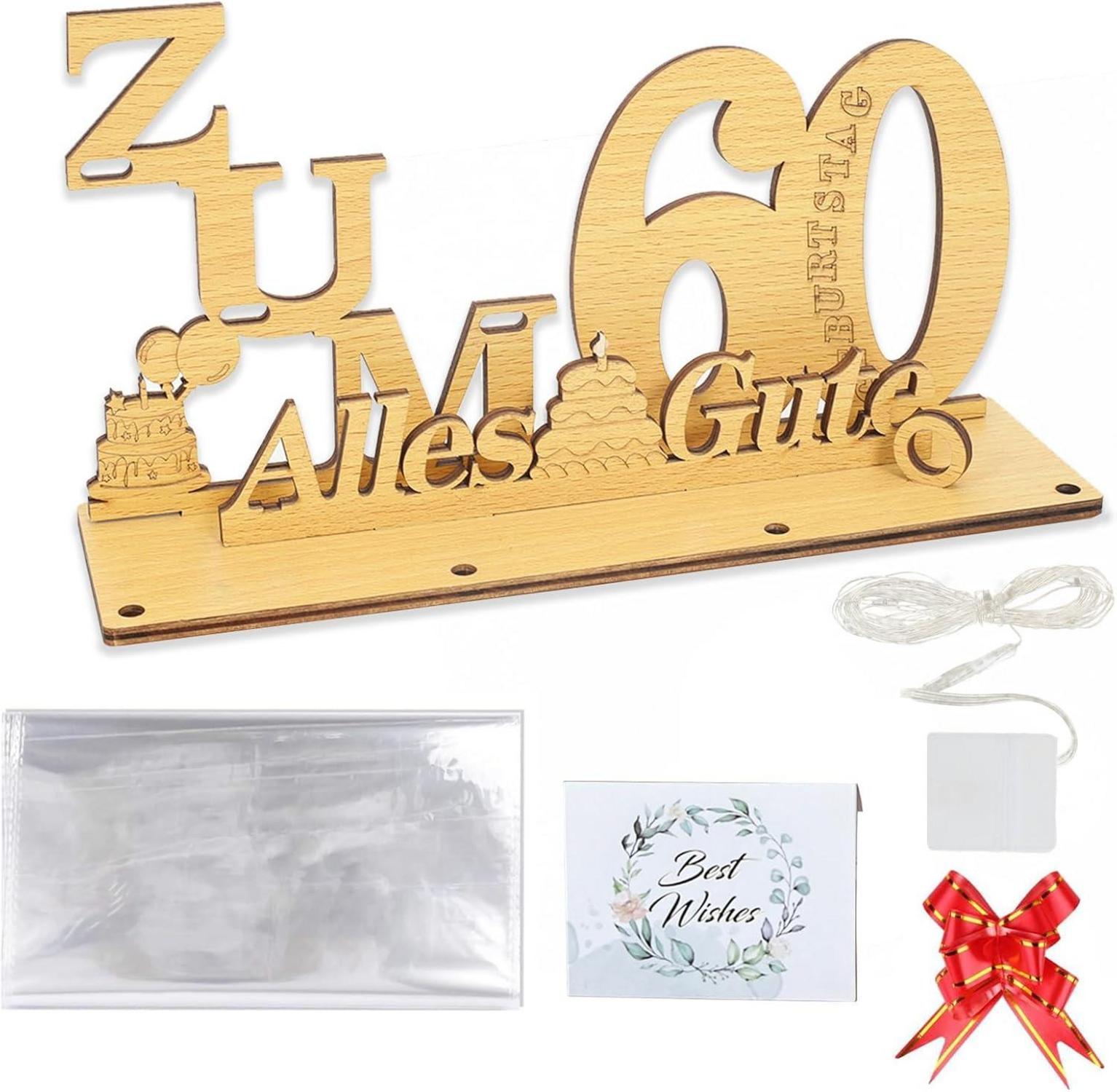 LED Geldgeschenke 60. Geburtstag Holz Deko mit Lichterkette
