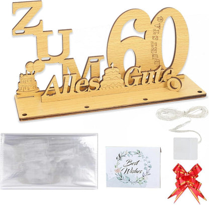LED Geldgeschenke 60. Geburtstag Holz Deko mit Lichterkette