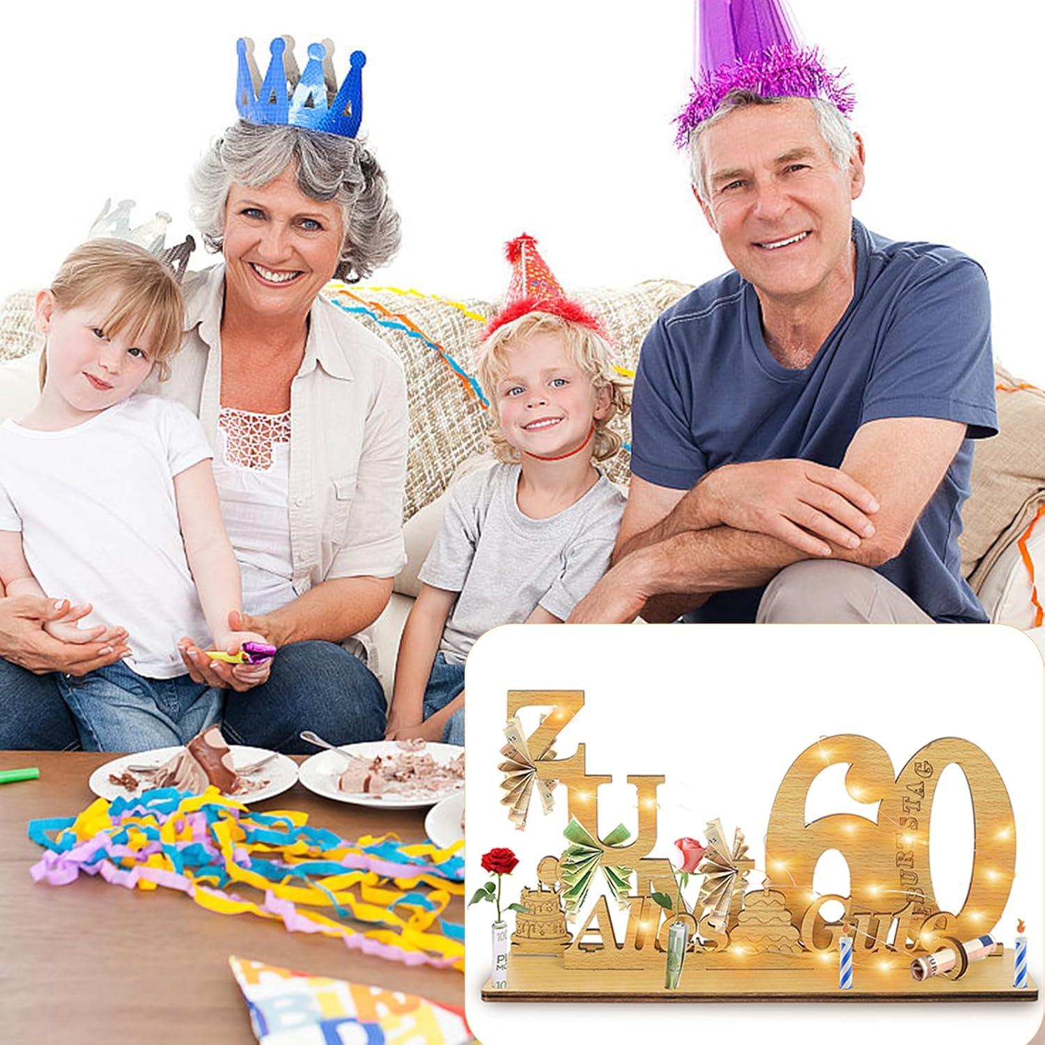 LED Lichterkette Geldgeschenk Holz 60. Geburtstag Deko 60 Jahre