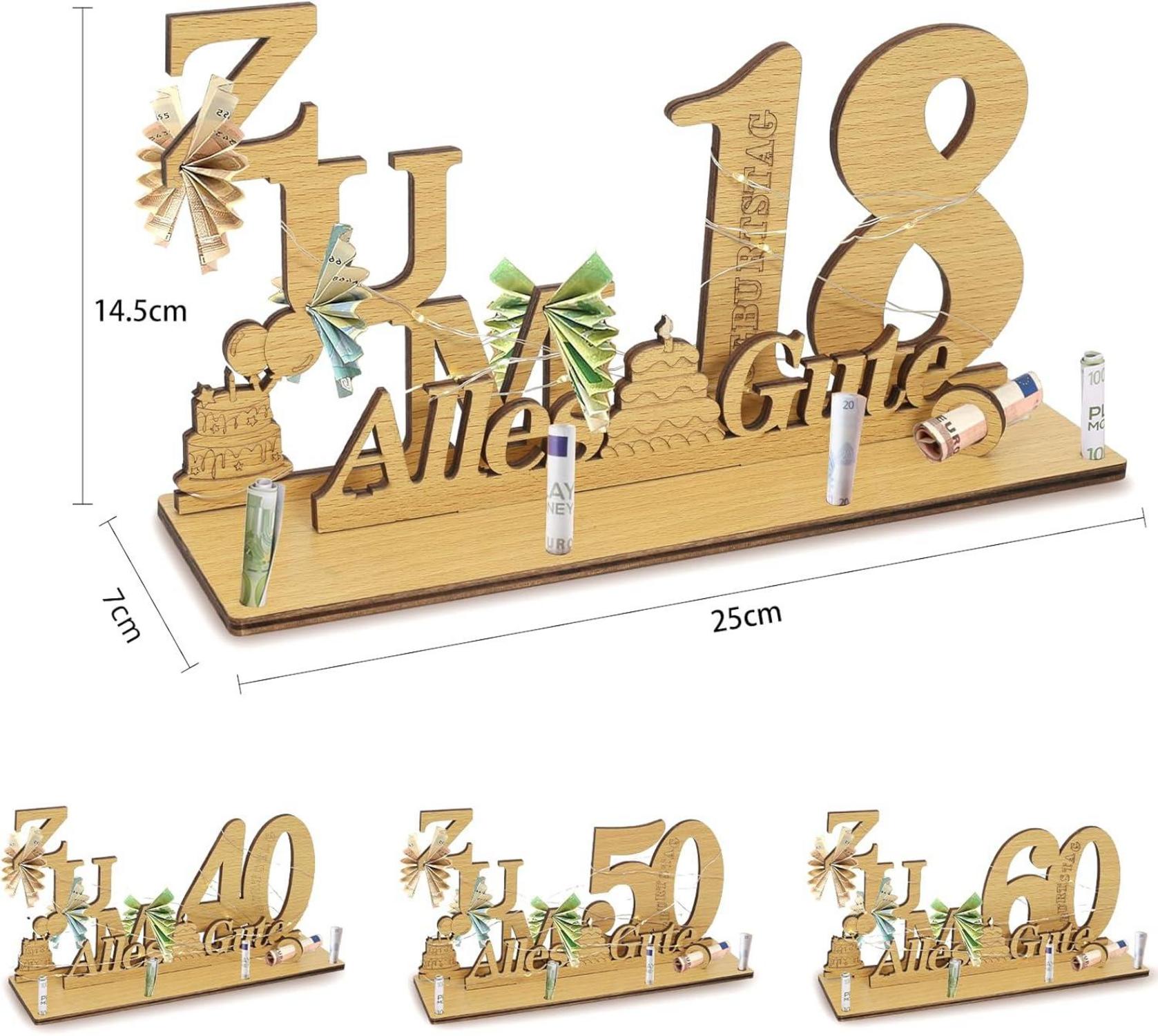 LED Lichterkette Geldgeschenk 60. Geburtstag Holz Ständer Deko