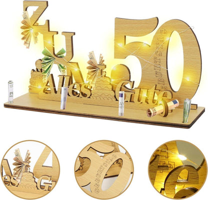 LED Geldgeschenk 60. Geburtstag Holz mit Lichterkette - Tischdeko