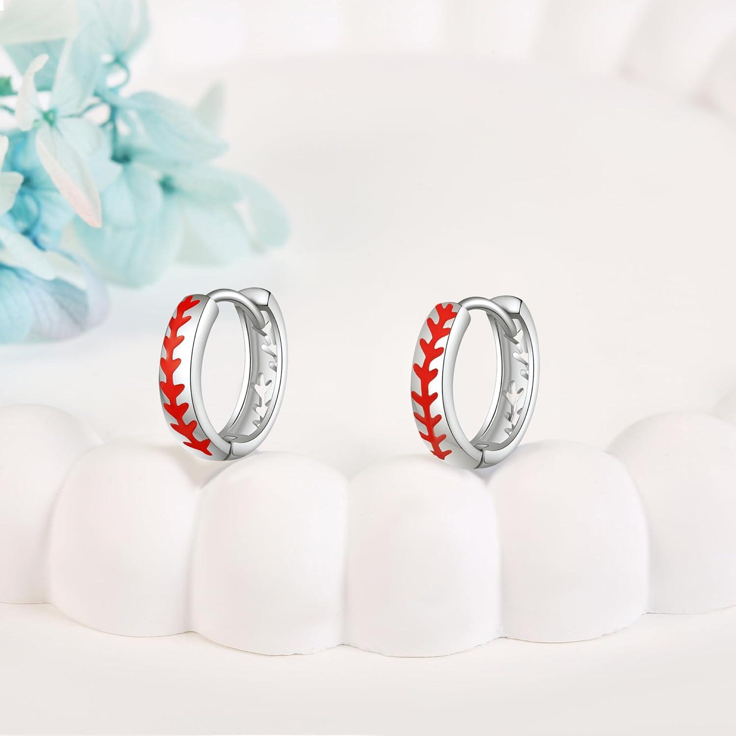 Baseball Ohrringe 925er Sterlingsilber Creolen Sport Schmuck Frauen