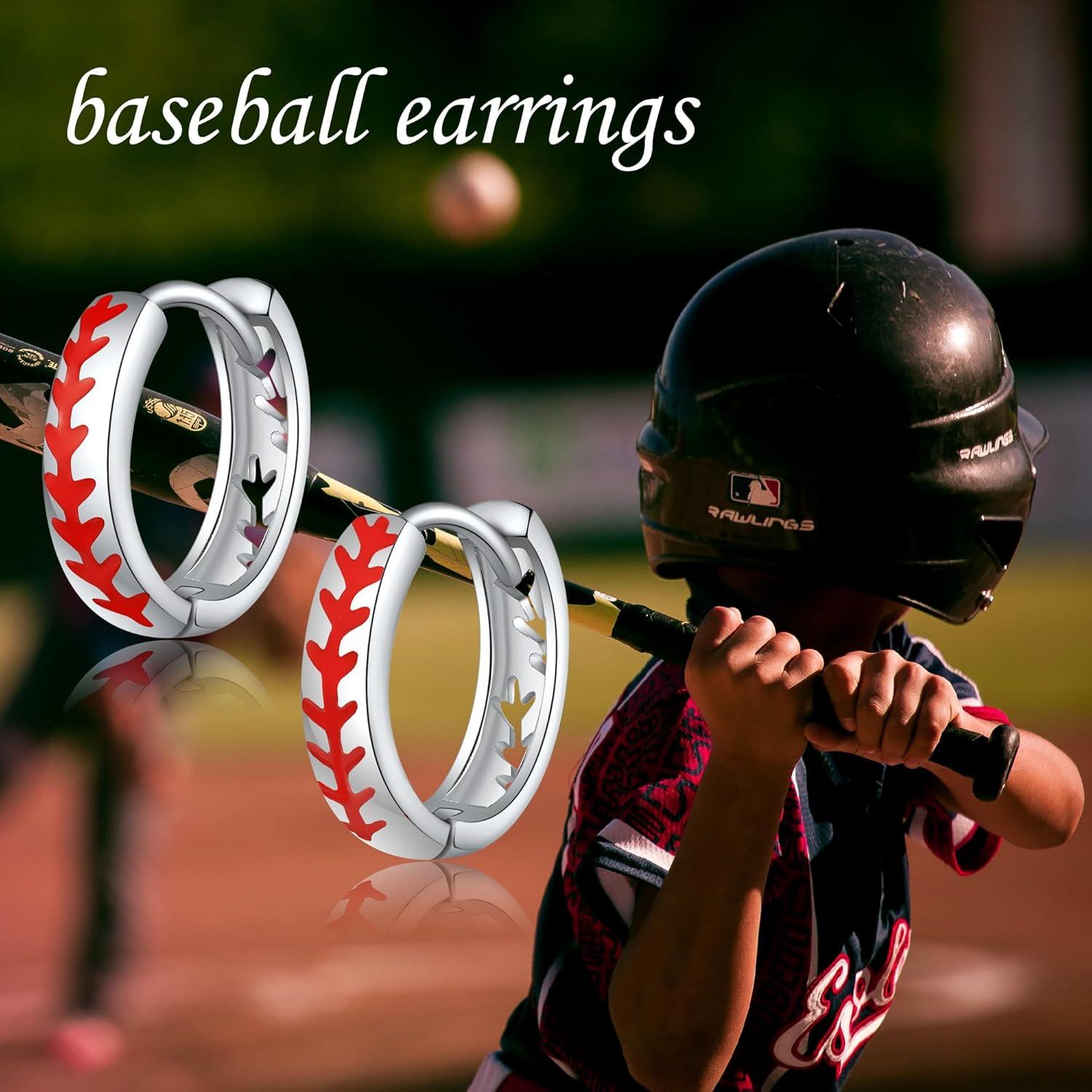 Baseball Ohrringe 925 Sterlingsilber Creolen Sport Schmuck Frauen