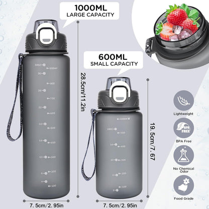 AOHAN Trinkflasche 600ml BPA frei Sportflasche Auslaufsicher mit Filter Grau