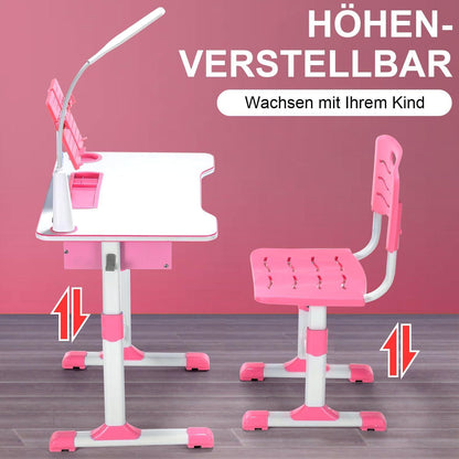 Kinder Schreibtisch Mädchen Höhenverstellbar Bücherständer LED-Licht Rosa