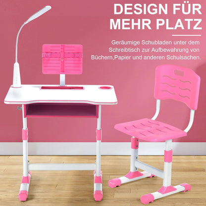 Kinder Schreibtisch Höhenverstellbar mit Stuhl Rosa Bücherständer