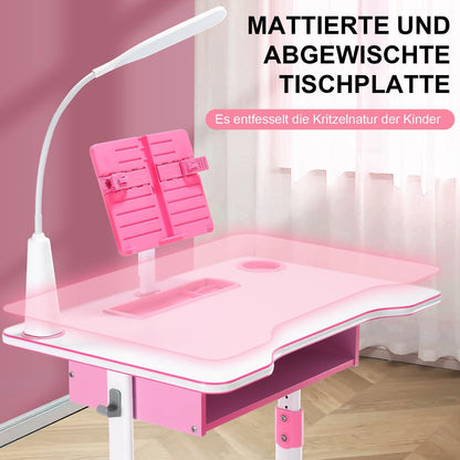 Höhenverstellbarer Kinderschreibtisch mit Stuhlset Rosa