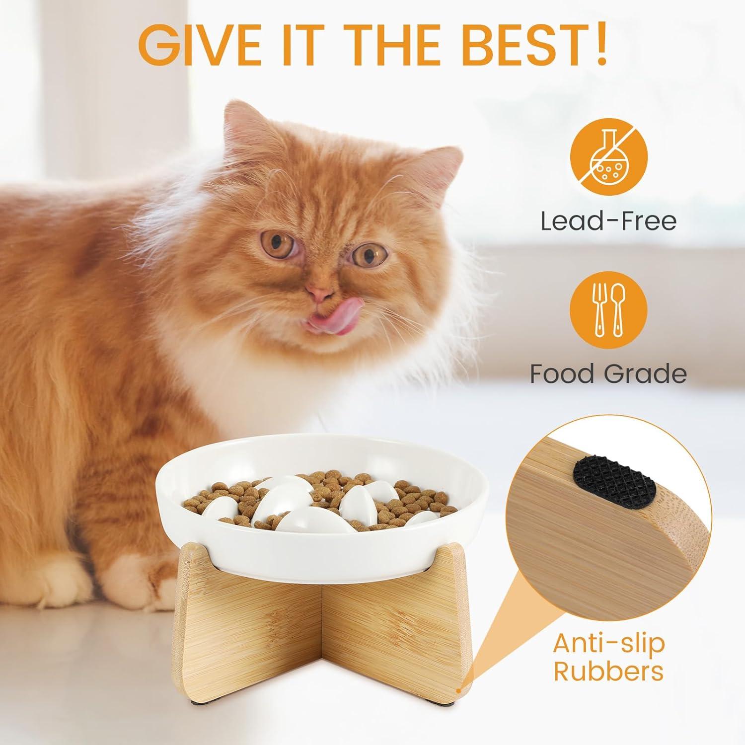 HAPPY HACHI Katzen Napf Erhöht Keramik Langsam Fütterung rutschfest