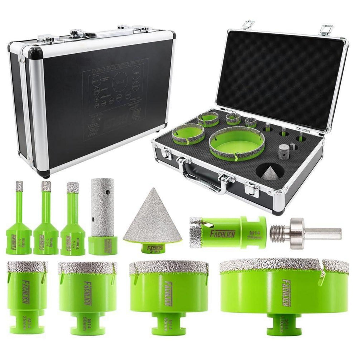 Diamant Fliesenbohrer Set 11-teilig mit Fingerfräser & Adapter