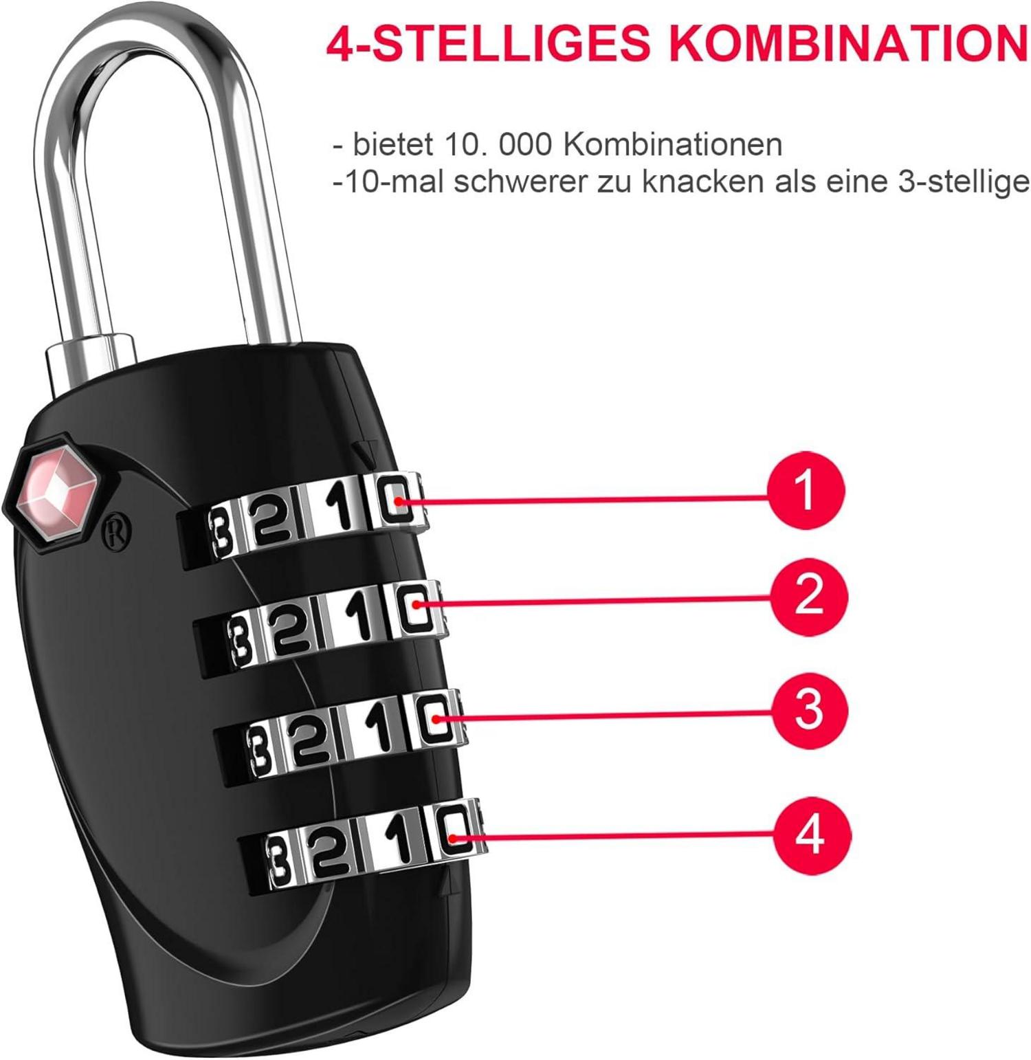TSA Kofferschloss Zahlenschloss 4 Stellig Silber 1 Stück - ZHEGE
