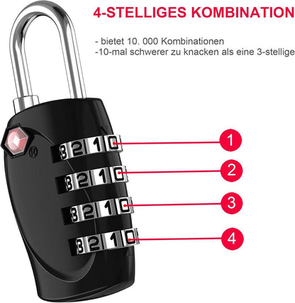 TSA Kofferschloss Zahlenschloss 4 Stellig Silber 1 Stück - ZHEGE