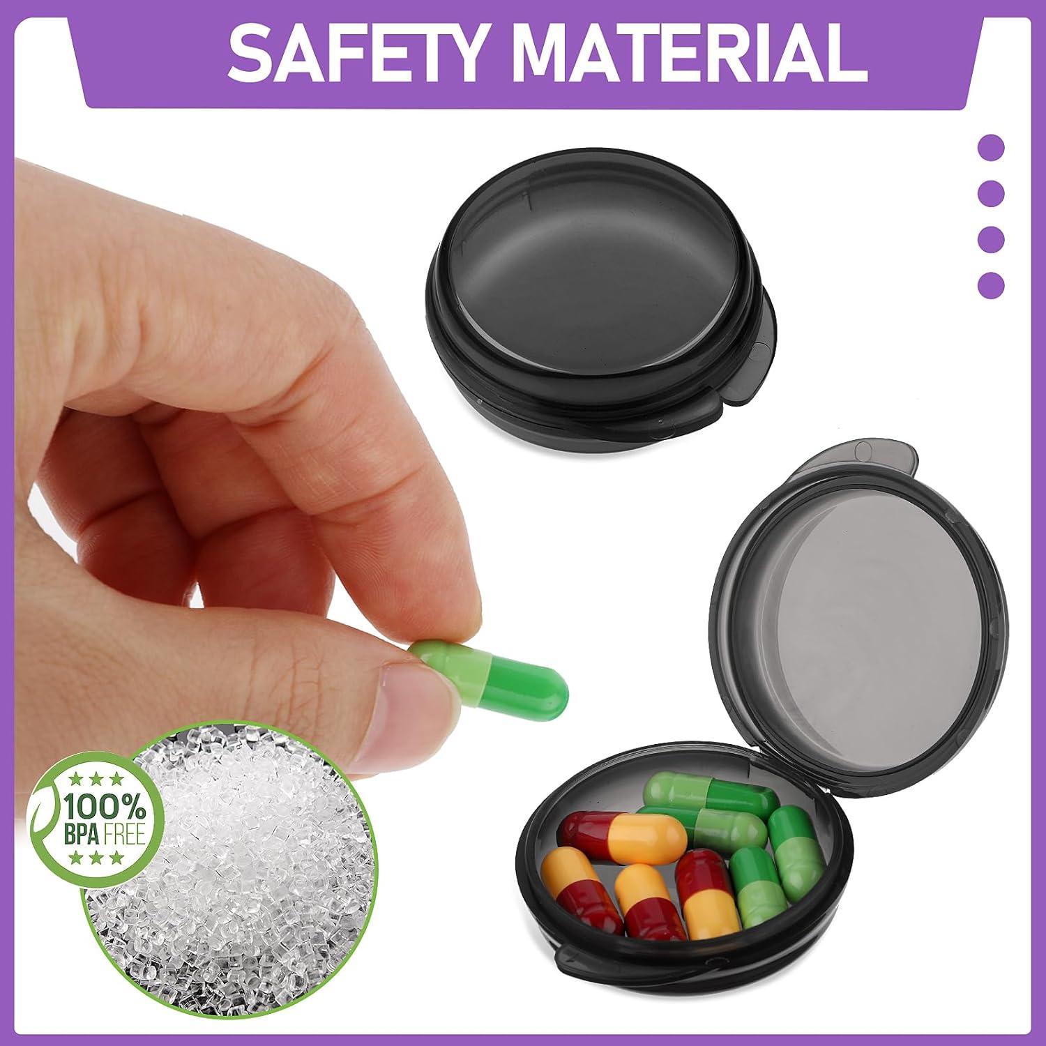 Kleine Pillendose Tragbar für Tasche Geldbörse Rund Mini-Pillen-Organizer Erscheinung miniatur Pille Ohrstöpsel Schwarz