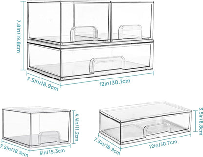 Transparente Schubladenboxen 3er Set für Schminktisch