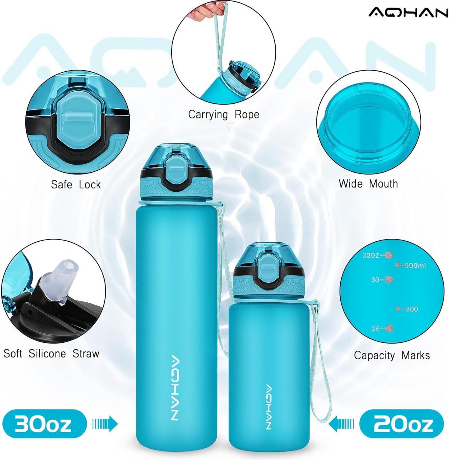 AOHAN Trinkflasche 1L auslaufsicher mit Klappdeckel und