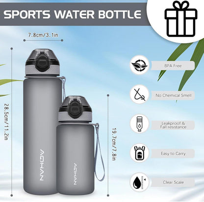 Sport Trinkflasche 600ML mit auslaufsicherem Klappdeckel und Strohhalm Grey