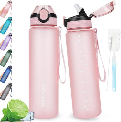 Sport Trinkflasche BPA frei mit Strohhalm und Tragegurt 1L