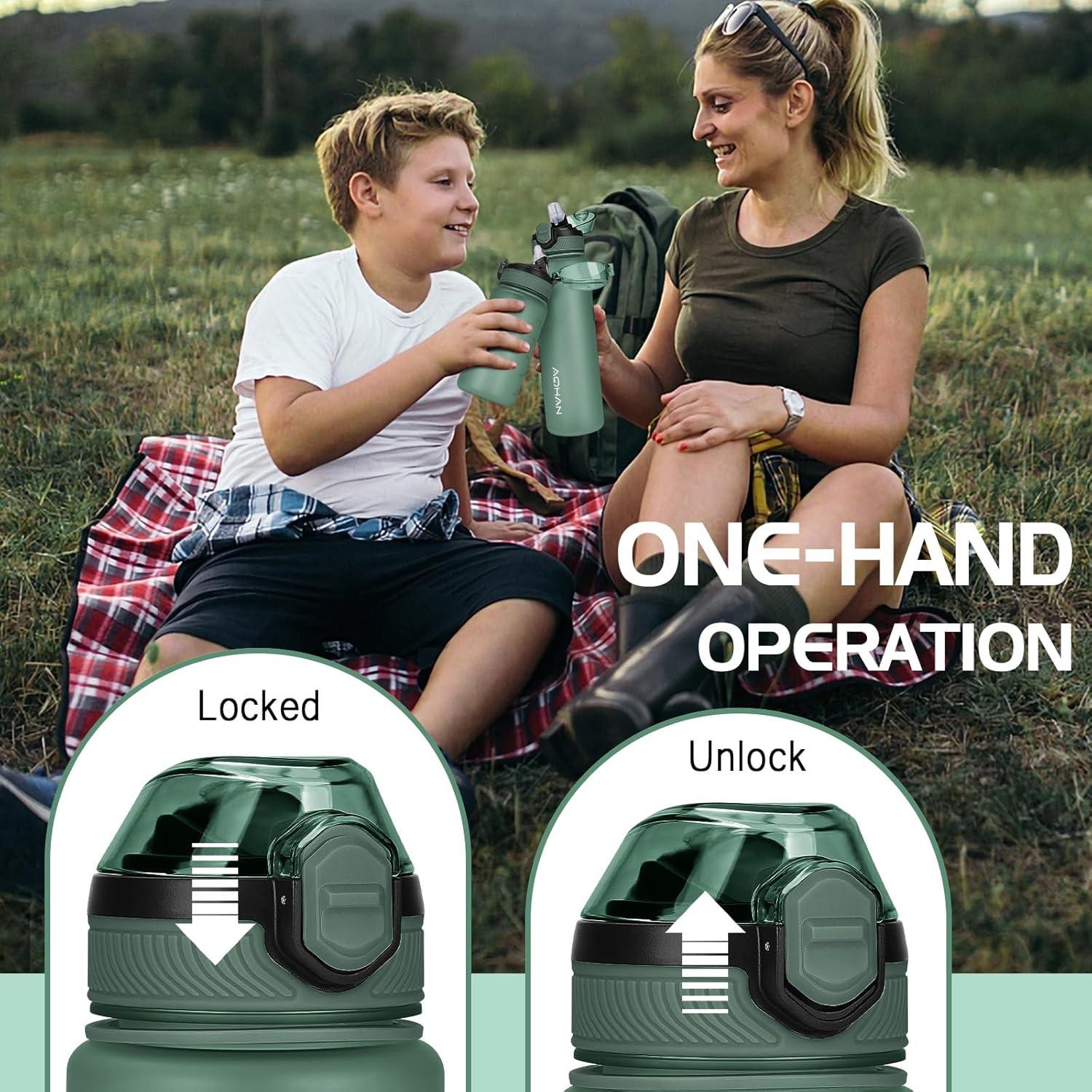 Sport Trinkflasche 600ML mit Klappdeckel, BPA frei, auslaufsicher, mit Stroh und Tragegurt