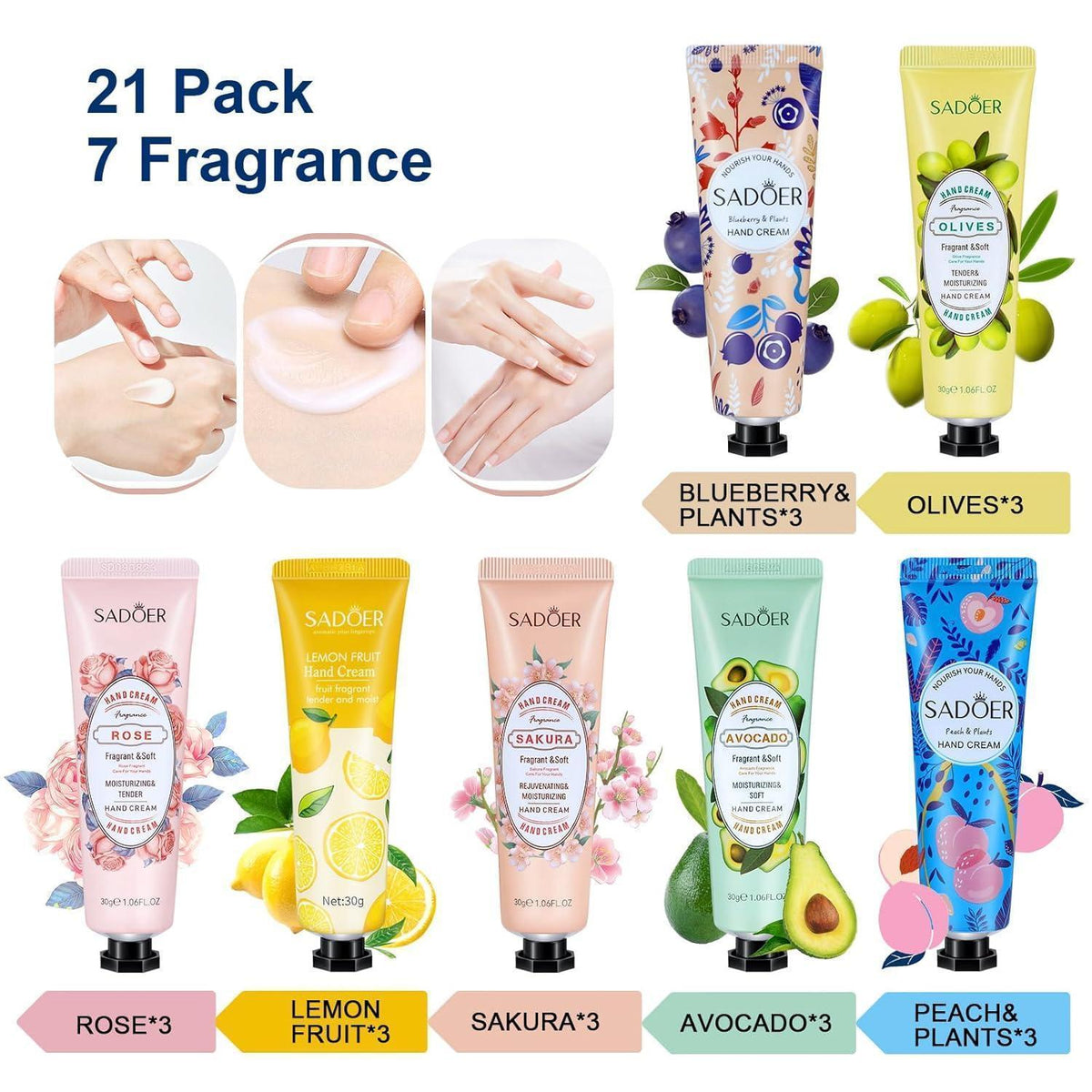 Handcreme Set 21er Pack mit 7 Düften für Damen & Herren