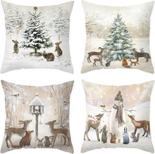 4er Set Weihnachtskissenbezug Leinen 45x45cm Festliche Deko