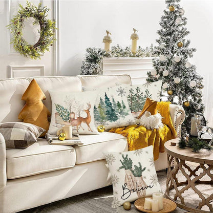 4er Set Weihnachtskissenbezug Leinen Nostalgie 45x45cm Weihnachtsdeko für Sofa Bett