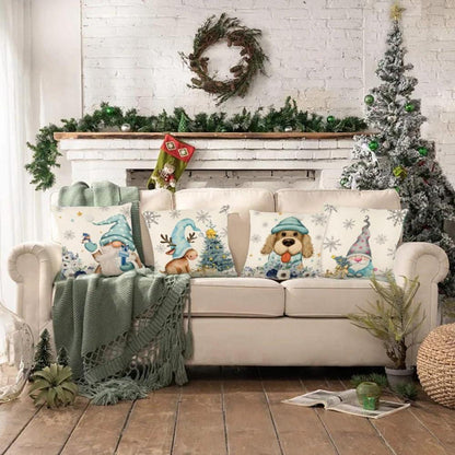 4er Weihnachtskissenbezug Set Leinen 45x45cm Amerikanisch Deko